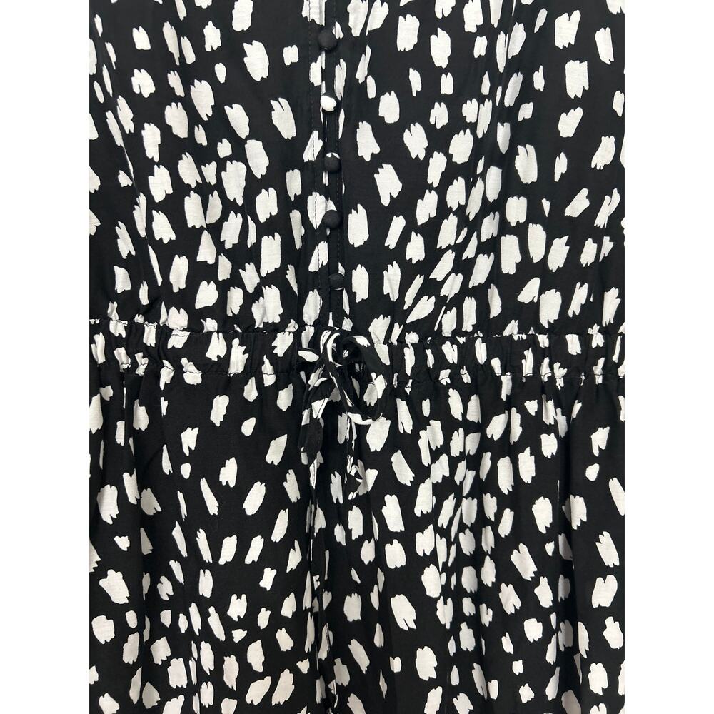 Vineyard Vines Black White Silk Blend Dress Large V Neck Long Sleeve Ruffle Hem - Picture 9 of 16